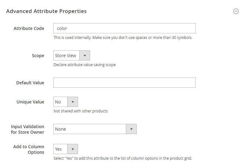Magento 2- advanced product attribute properties