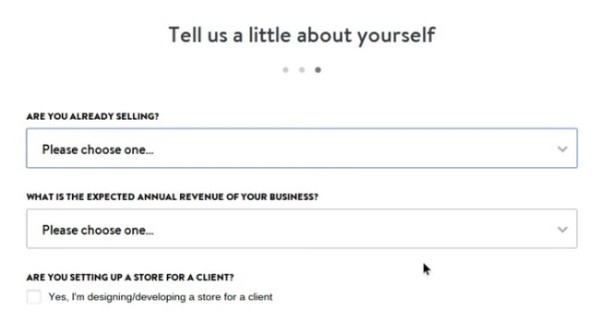 Set Up Your Shopify Store- the "Tell Us a Little About Yourself" section